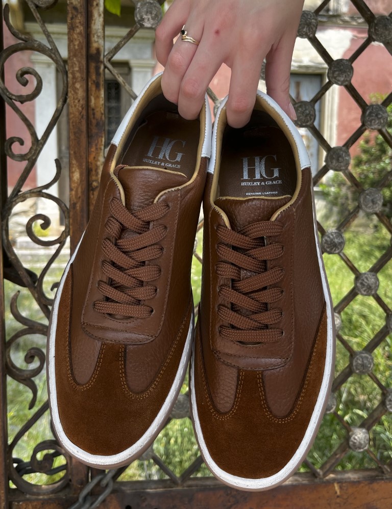 Ανδρικά ταμπά δερμάτινα Sneakers με suede λεπτομέρεια HG177817T φωτογραφία